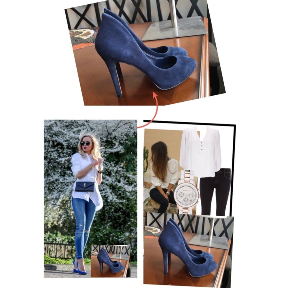 BCBG  heels, suede blue classic chic timeless sexy size 7 minimalist